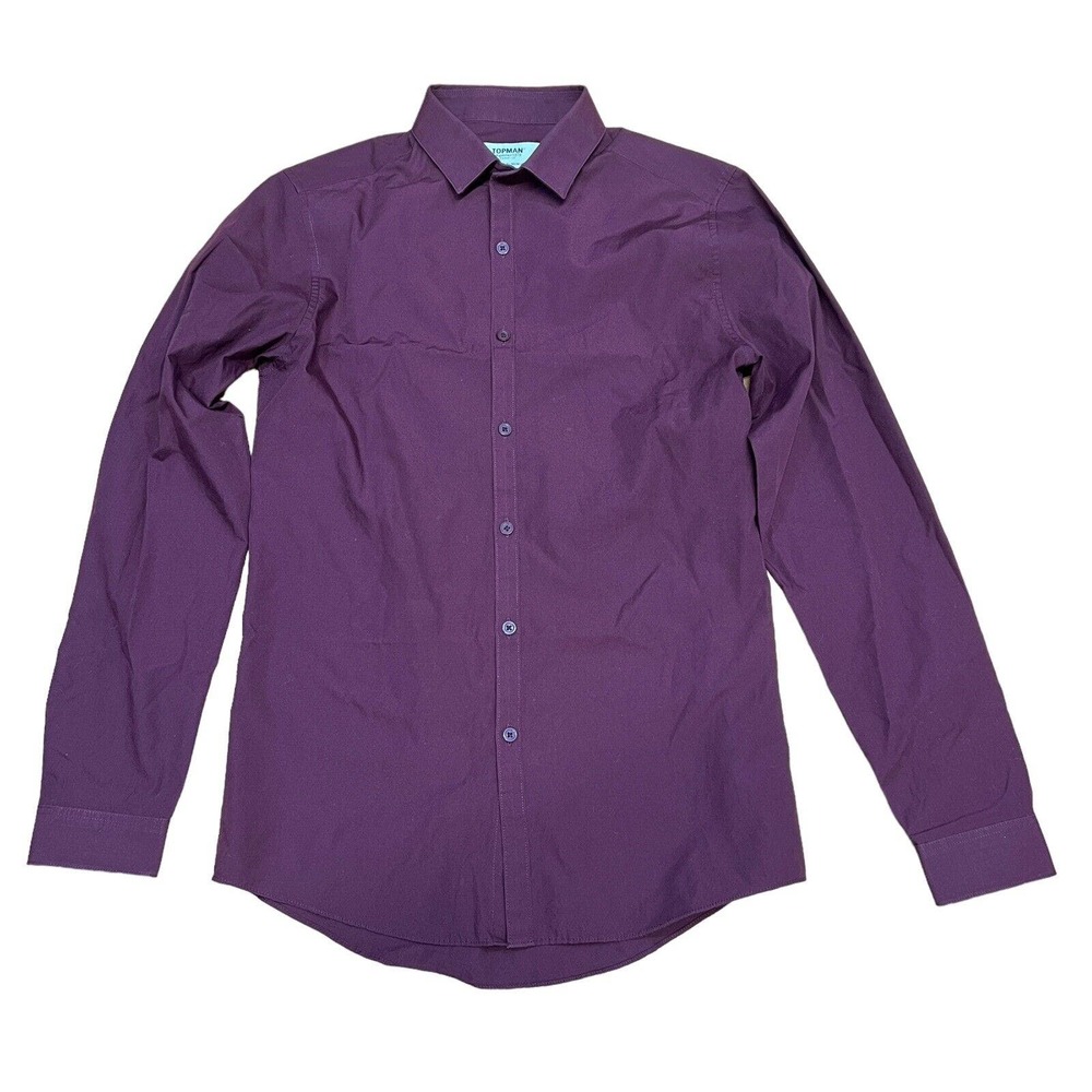 Topman Men's Button Up Dress Shirt Long Sleeve Solid Maroon Size Small